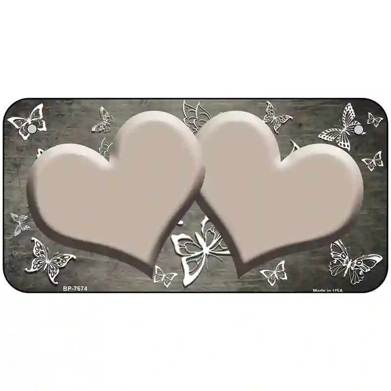 Tan White Hearts Butterfly Oil Rubbed Metal Novelty License Plate 6" x 3" (BP)