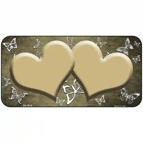 Gold White Hearts Butterfly Oil Rubbed Metal Novelty License Plate 6" x 3" (BP)