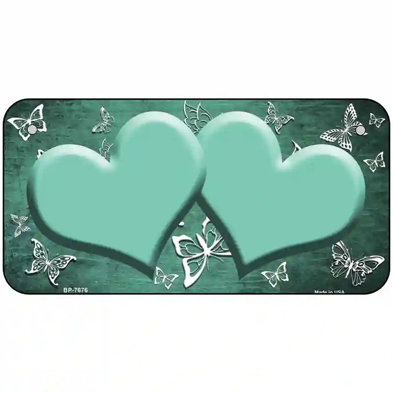 Mint White Hearts Butterfly Oil Rubbed Metal Novelty License Plate 6" x 3" (BP)