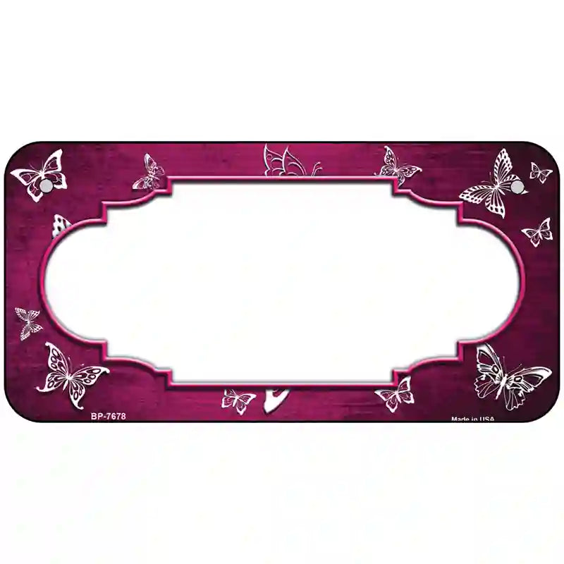 Pink White Scallop Butterfly Oil Rubbed Metal Novelty License Plate 6" x 3" (BP)