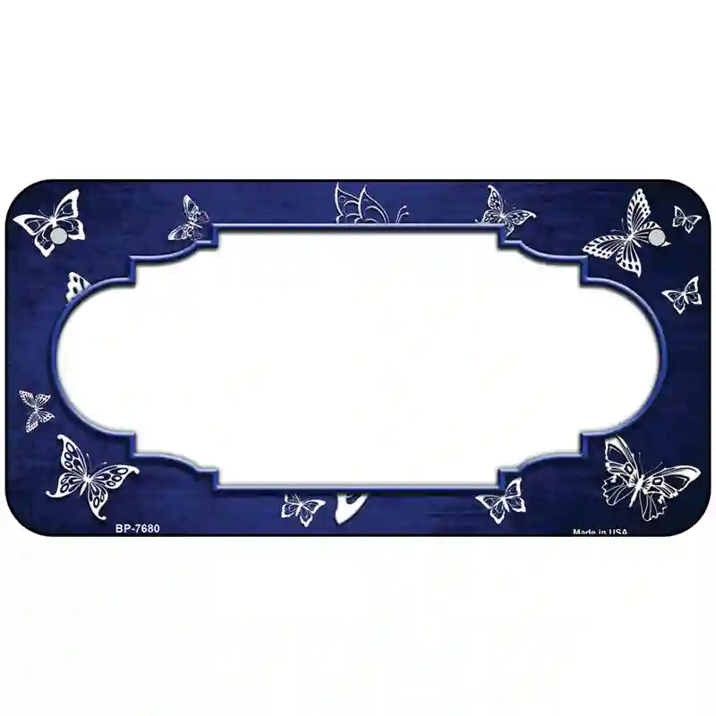 Blue White Scallop Butterfly Oil Rubbed Metal Novelty License Plate 6" x 3" (BP)