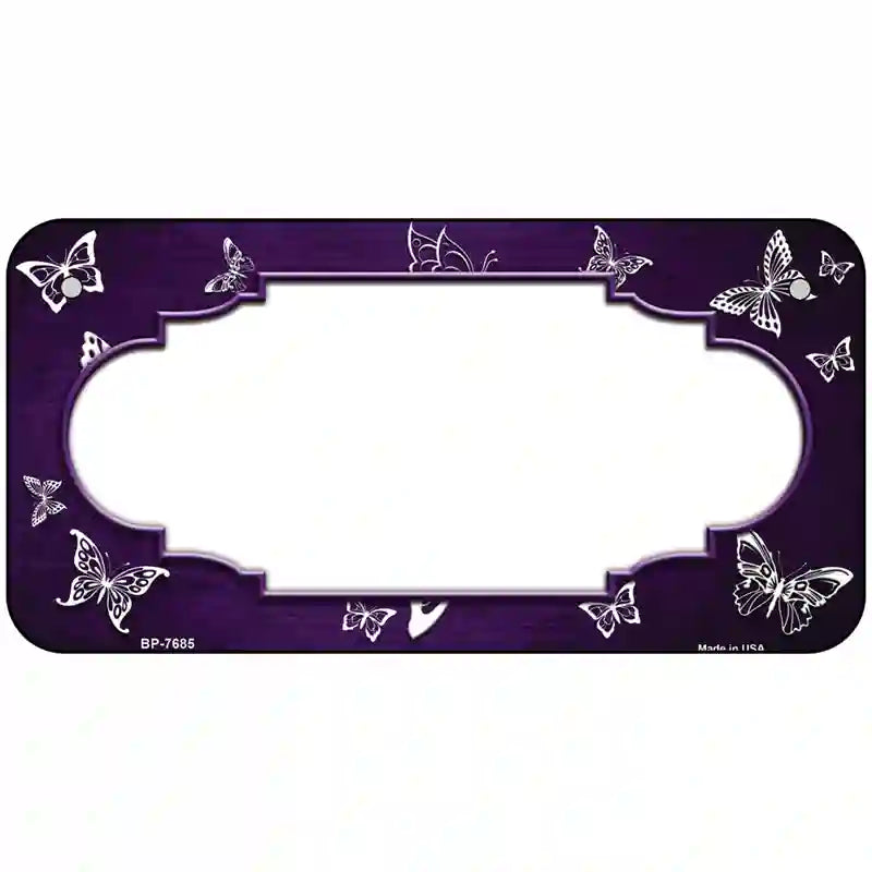 Purple White Scallop Butterfly Oil Rubbed Metal Novelty License Plate 6" x 3" (BP)