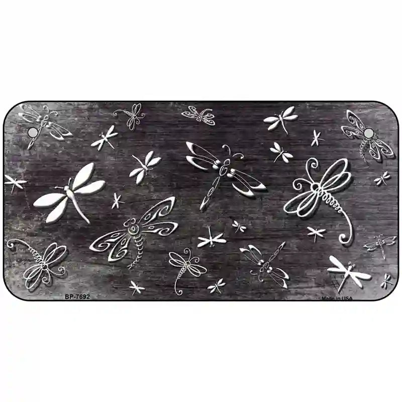 Black White Dragonfly Oil Rubbed Metal Novelty License Plate 6" x 3" (BP)