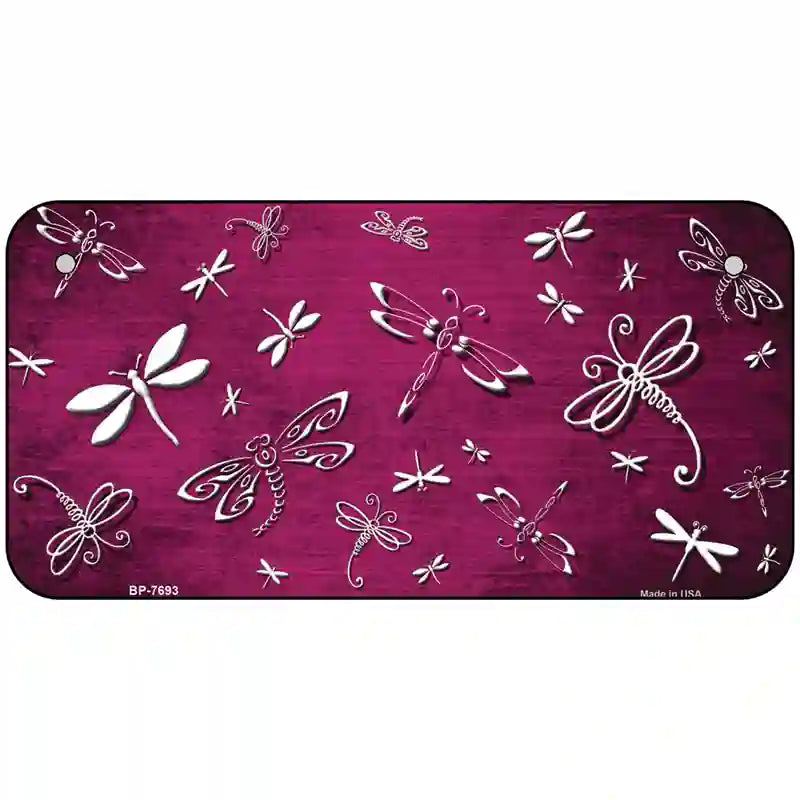 Pink White Dragonfly Oil Rubbed Metal Novelty License Plate 6" x 3" (BP)