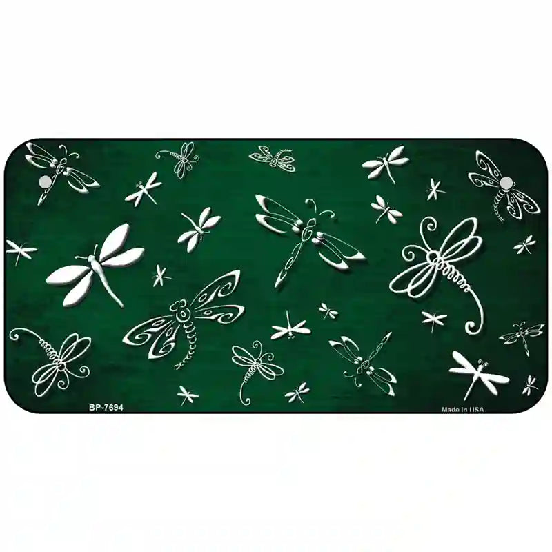 Green White Dragonfly Oil Rubbed Metal Novelty License Plate 6" x 3" (BP)