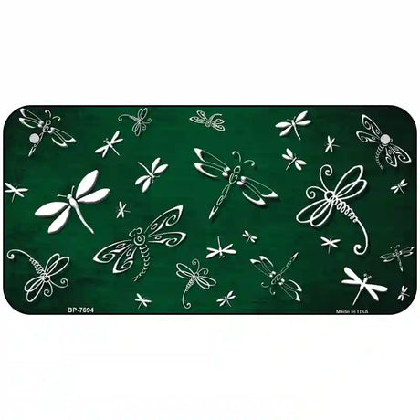 Green White Dragonfly Oil Rubbed Metal Novelty License Plate 6" x 3" (BP)