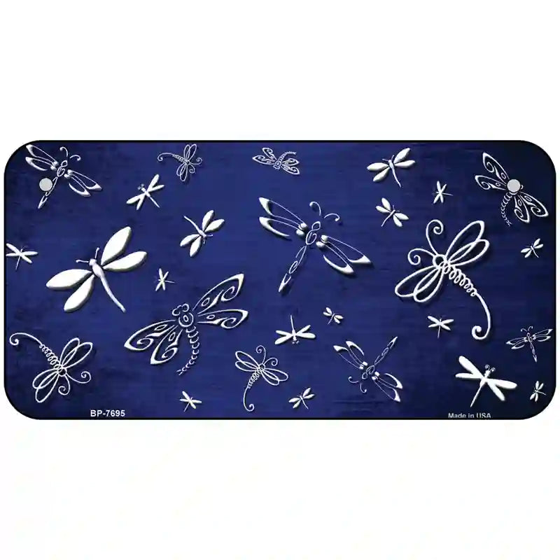 Blue White Dragonfly Oil Rubbed Metal Novelty License Plate 6" x 3" (BP)