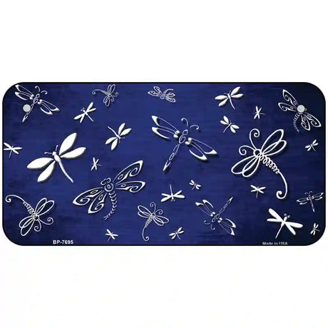 Blue White Dragonfly Oil Rubbed Metal Novelty License Plate 6" x 3" (BP)