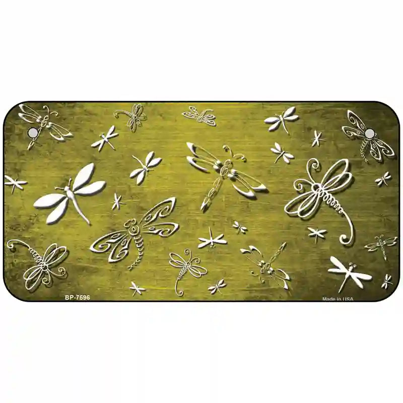 Yellow White Dragonfly Oil Rubbed Metal Novelty License Plate 6" x 3" (BP)