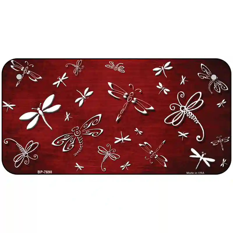 Red White Dragonfly Oil Rubbed Metal Novelty License Plate 6" x 3" (BP)