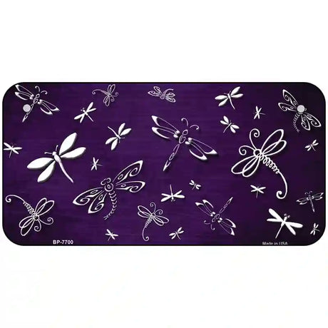 Purple White Dragonfly Oil Rubbed Metal Novelty License Plate 6" x 3" (BP)