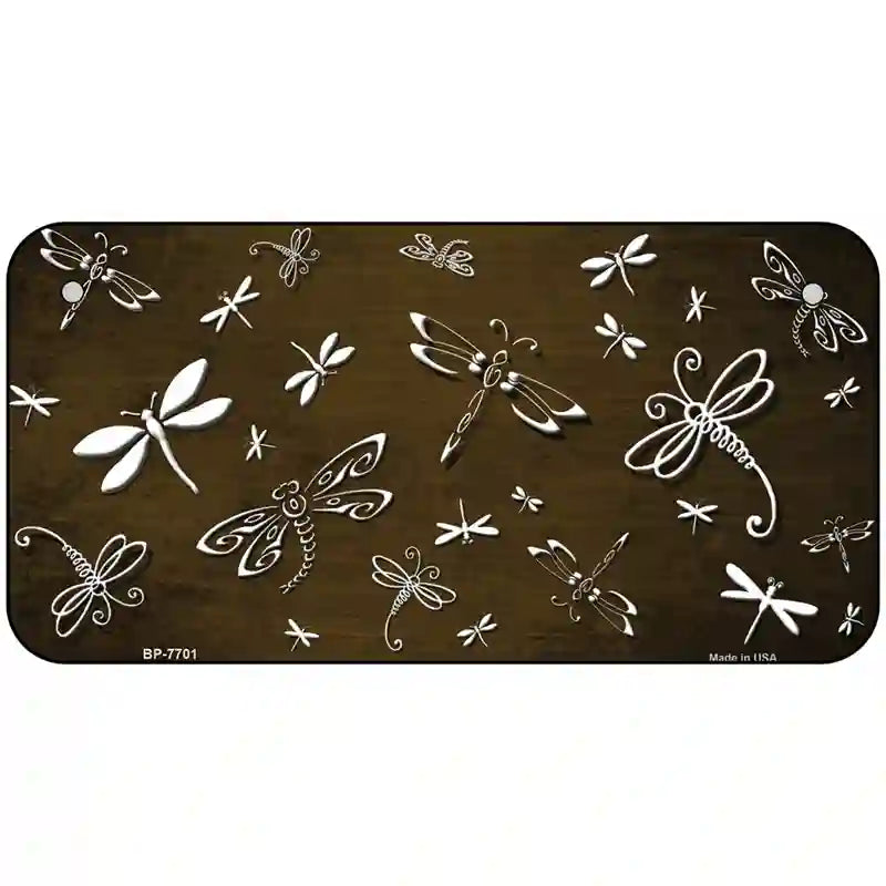 Brown White Dragonfly Oil Rubbed Metal Novelty License Plate 6" x 3" (BP)