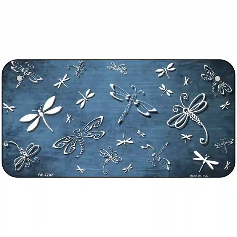 Light Blue White Dragonfly Oil Rubbed Metal Novelty License Plate 6" x 3" (BP)