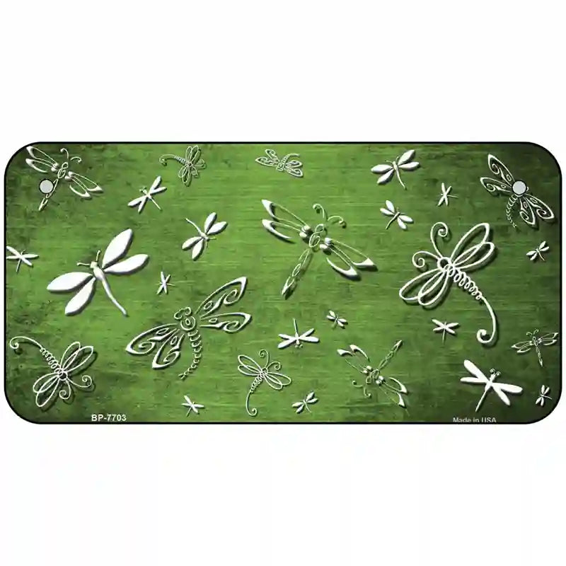 Lime Green White Dragonfly Oil Rubbed Metal Novelty License Plate 6" x 3" (BP)