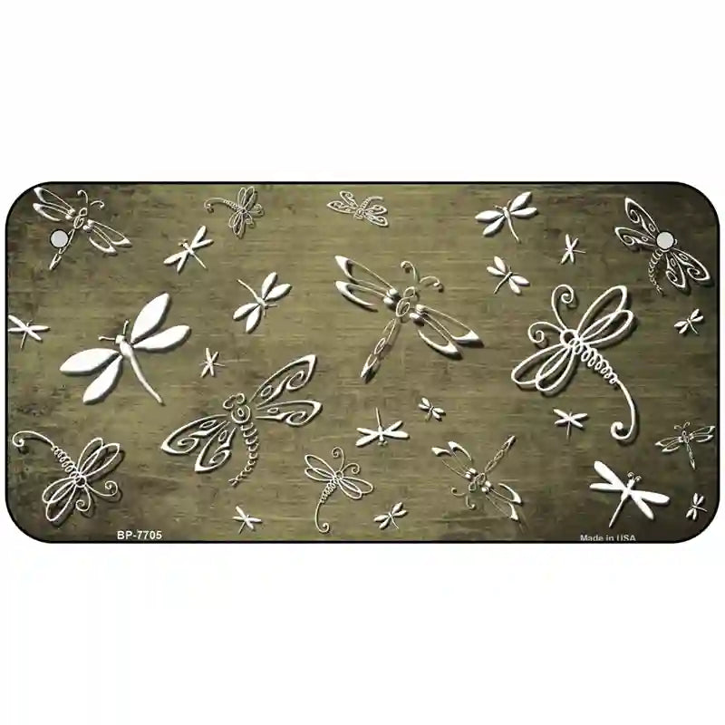 Gold White Dragonfly Oil Rubbed Metal Novelty License Plate 6" x 3" (BP)