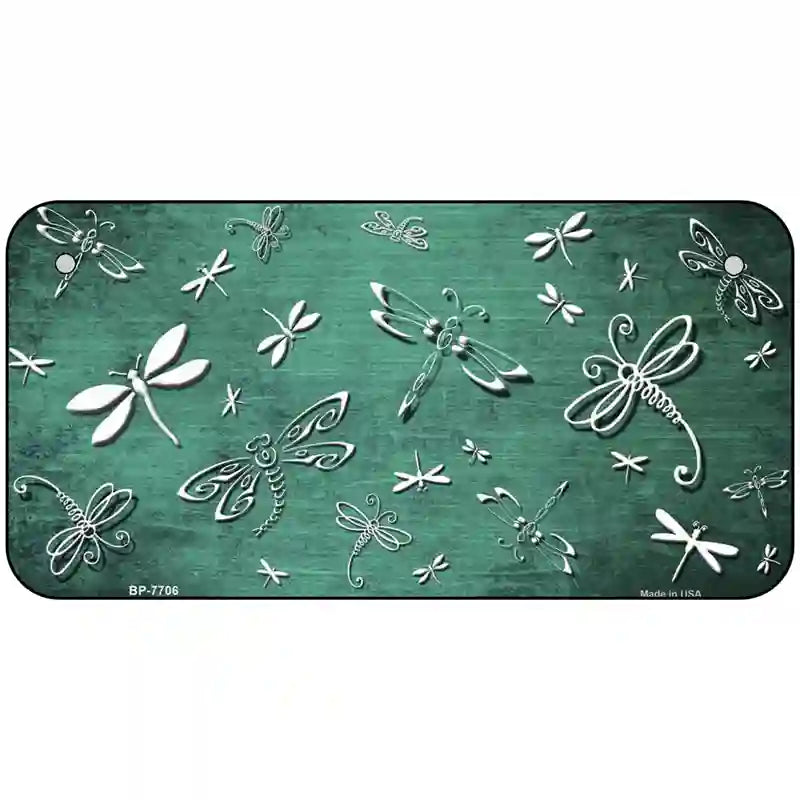 Mint White Dragonfly Oil Rubbed Metal Novelty License Plate 6" x 3" (BP)