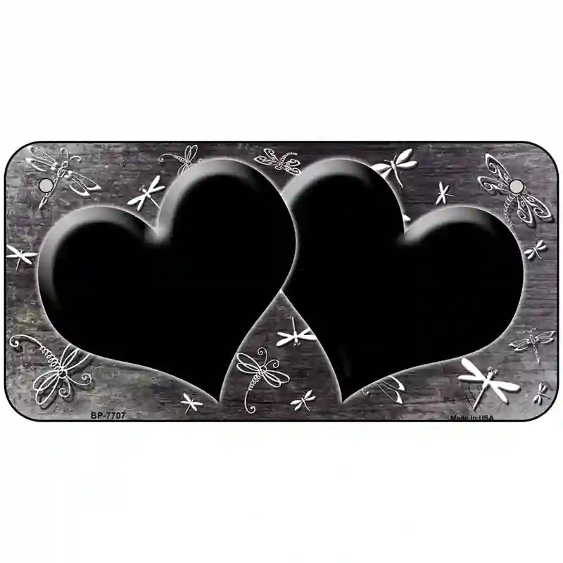 Black White Dragonfly Hearts Oil Rubbed Metal Novelty License Plate 6" x 3" (BP)