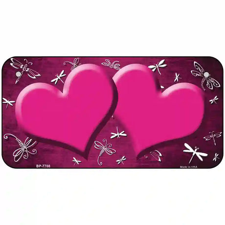 Pink White Dragonfly Hearts Oil Rubbed Metal Novelty License Plate 6" x 3" (BP)