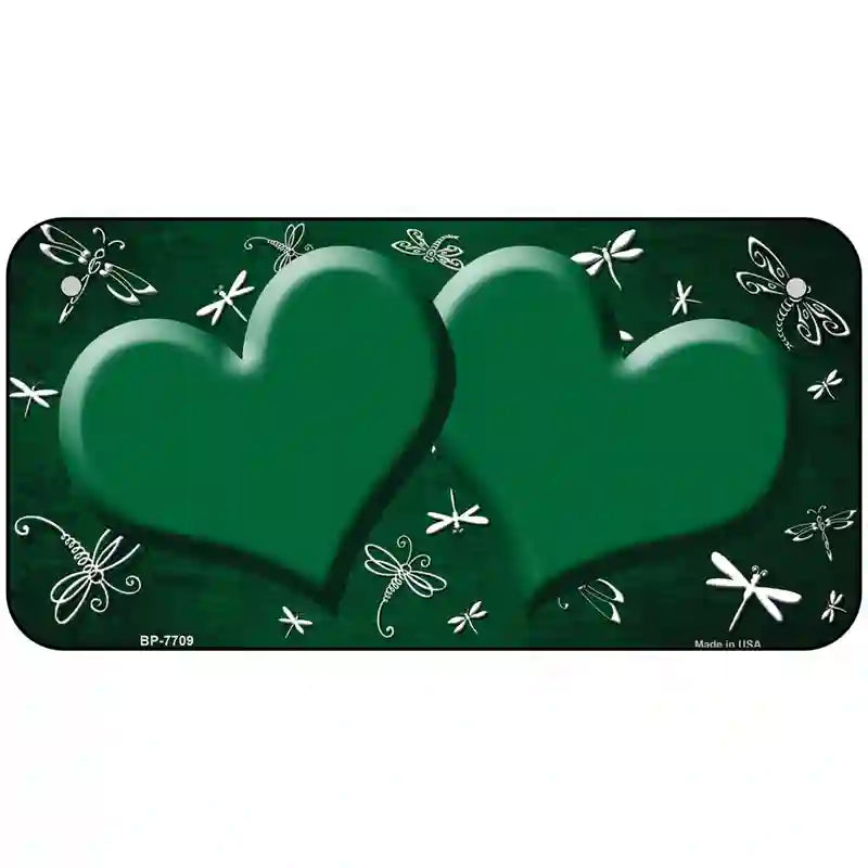 Green White Dragonfly Hearts Oil Rubbed Metal Novelty License Plate 6" x 3" (BP)