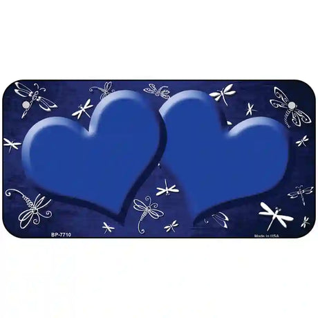 Blue White Dragonfly Hearts Oil Rubbed Metal Novelty License Plate 6" x 3" (BP)