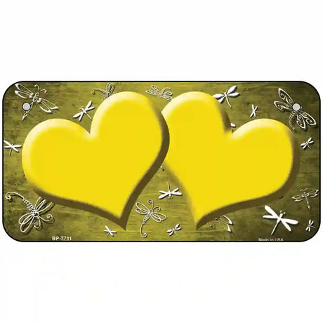 Yellow White Dragonfly Hearts Oil Rubbed Metal Novelty License Plate 6" x 3" (BP)