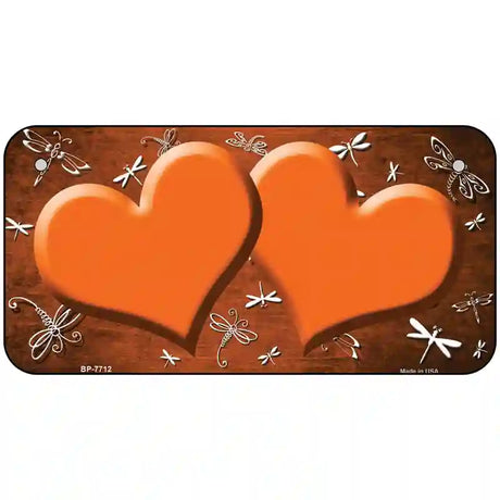 Orange White Dragonfly Hearts Oil Rubbed Metal Novelty License Plate 6" x 3" (BP)