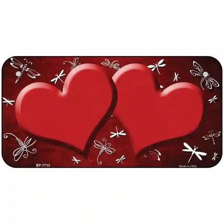 Red White Dragonfly Hearts Oil Rubbed Metal Novelty License Plate 6" x 3" (BP)