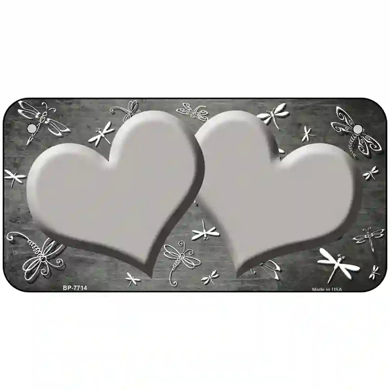 Gray White Dragonfly Hearts Oil Rubbed Metal Novelty License Plate 6" x 3" (BP)