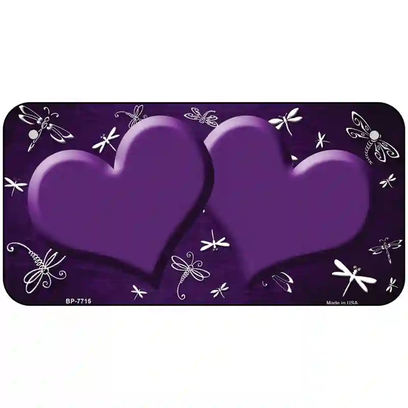 Purple White Dragonfly Hearts Oil Rubbed Metal Novelty License Plate 6" x 3" (BP)