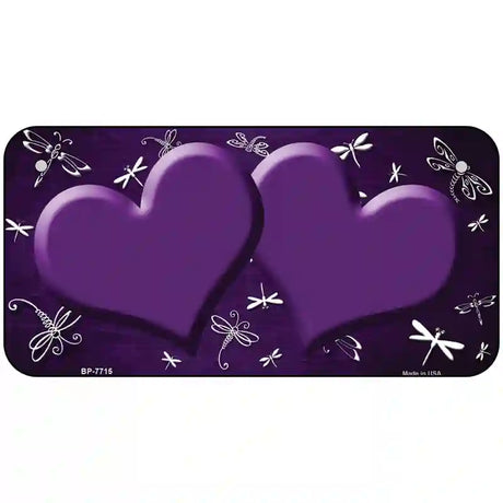 Purple White Dragonfly Hearts Oil Rubbed Metal Novelty License Plate 6" x 3" (BP)