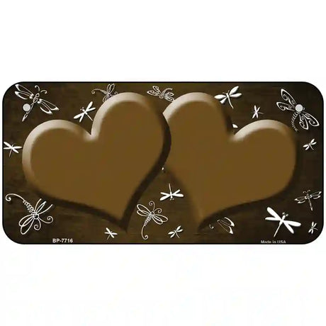 Brown White Dragonfly Hearts Oil Rubbed Metal Novelty License Plate 6" x 3" (BP)