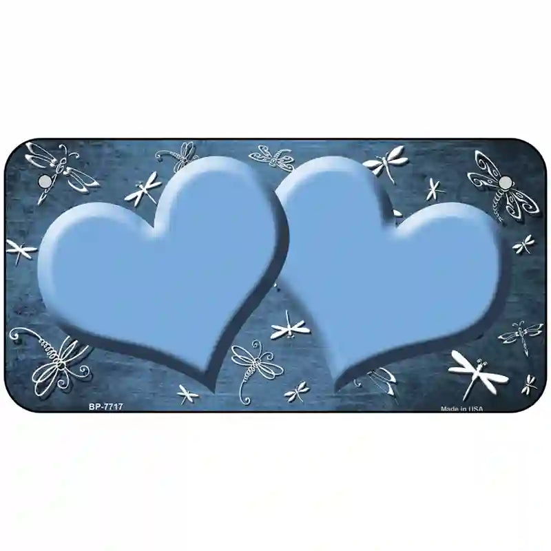 Light Blue White Dragonfly Hearts Oil Rubbed Metal Novelty License Plate 6" x 3" (BP)