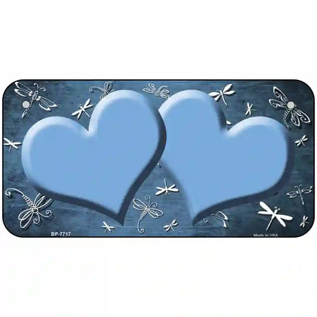 Light Blue White Dragonfly Hearts Oil Rubbed Metal Novelty License Plate 6" x 3" (BP)