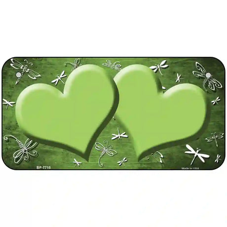 Lime Green White Dragonfly Hearts Oil Rubbed Metal Novelty License Plate 6" x 3" (BP)