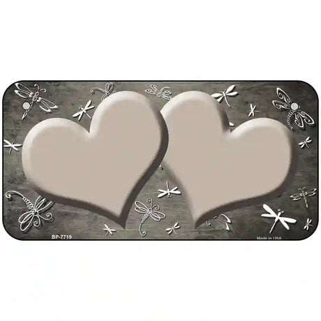 Tan White Dragonfly Hearts Oil Rubbed Metal Novelty License Plate 6" x 3" (BP)