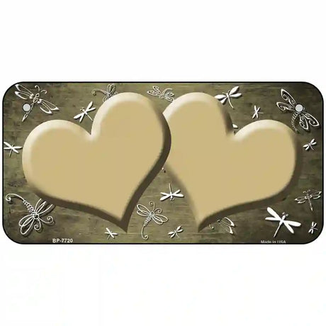 Gold White Dragonfly Hearts Oil Rubbed Metal Novelty License Plate 6" x 3" (BP)