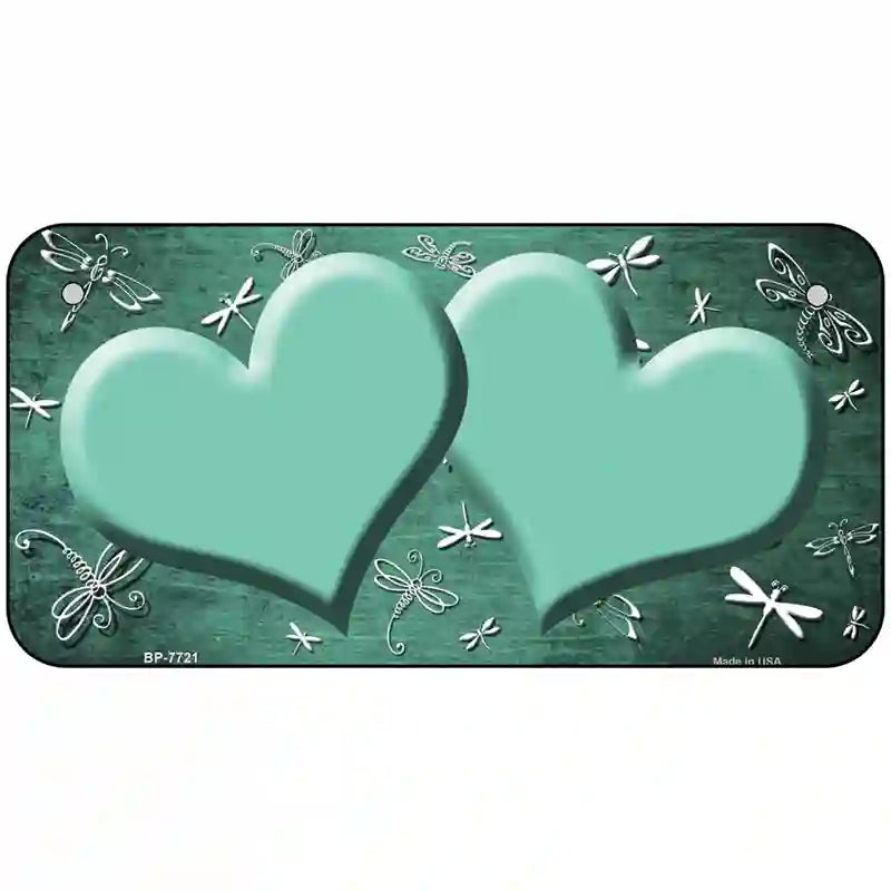 Mint White Dragonfly Hearts Oil Rubbed Metal Novelty License Plate 6" x 3" (BP)