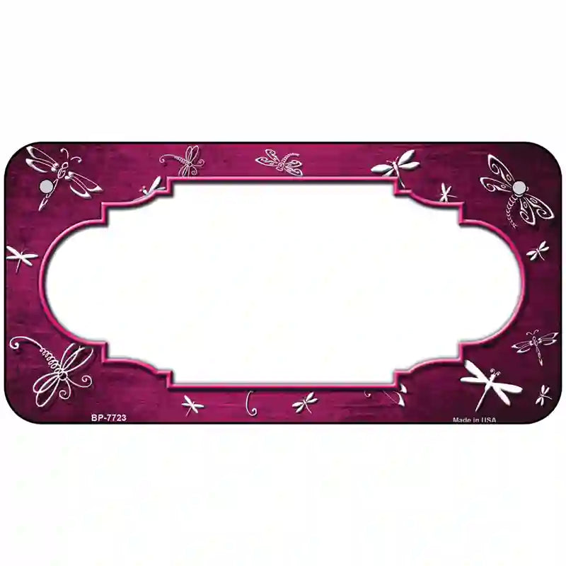 Pink White Dragonfly Scallop Oil Rubbed Metal Novelty License Plate 6" x 3" (BP)