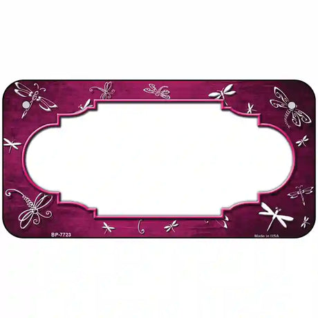 Pink White Dragonfly Scallop Oil Rubbed Metal Novelty License Plate 6" x 3" (BP)