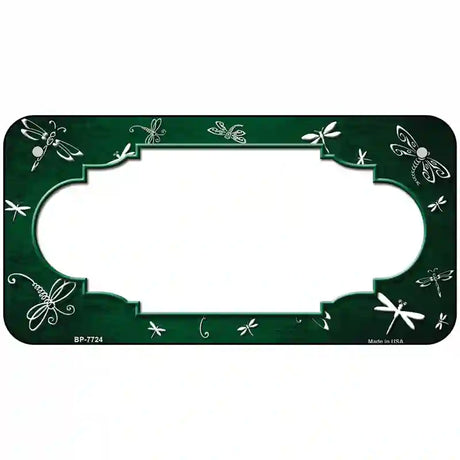 Green White Dragonfly Scallop Oil Rubbed Metal Novelty License Plate 6" x 3" (BP)