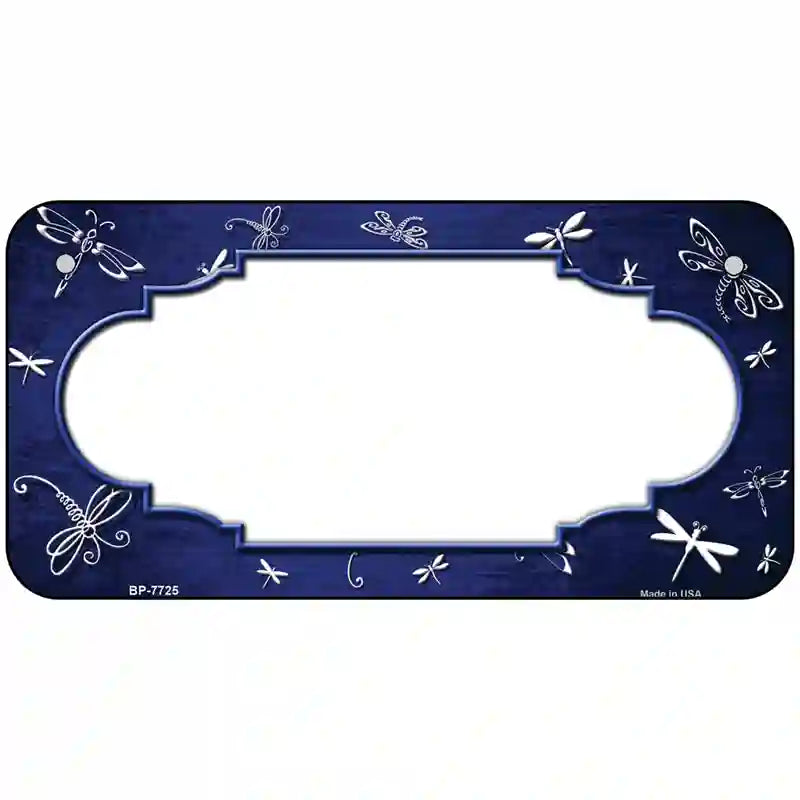 Blue White Dragonfly Scallop Oil Rubbed Metal Novelty License Plate 6" x 3" (BP)