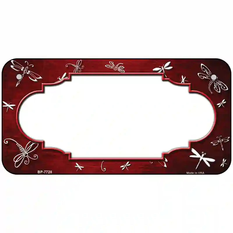 Red White Dragonfly Scallop Oil Rubbed Metal Novelty License Plate 6" x 3" (BP)