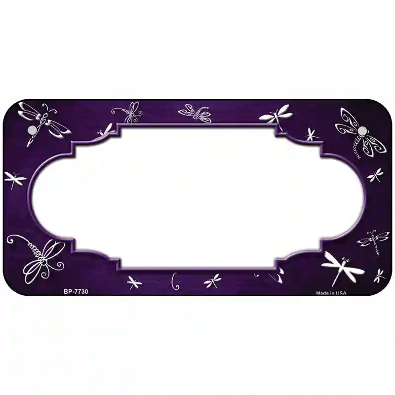 Purple White Dragonfly Scallop Oil Rubbed Metal Novelty License Plate 6" x 3" (BP)