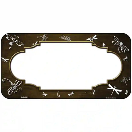 Brown White Dragonfly Scallop Oil Rubbed Metal Novelty License Plate 6" x 3" (BP)