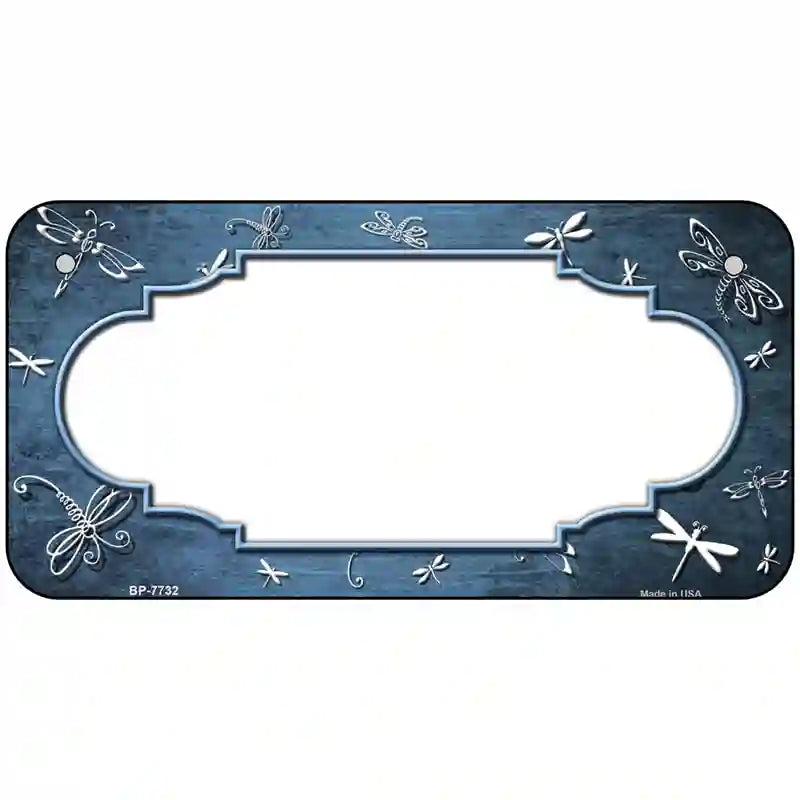 Light Blue White Dragonfly Scallop Oil Rubbed Metal Novelty License Plate 6" x 3" (BP)