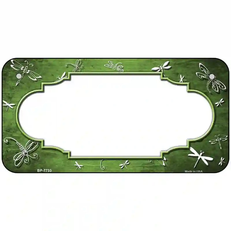 Lime Green White Dragonfly Scallop Oil Rubbed Metal Novelty License Plate 6" x 3" (BP)