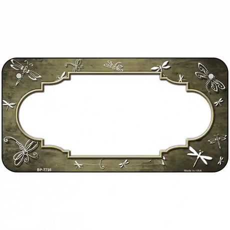 Gold White Dragonfly Scallop Oil Rubbed Metal Novelty License Plate 6" x 3" (BP)