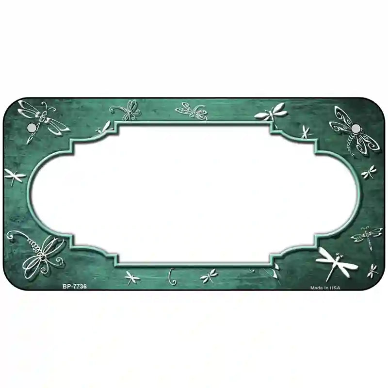 Mint White Dragonfly Scallop Oil Rubbed Metal Novelty License Plate 6" x 3" (BP)