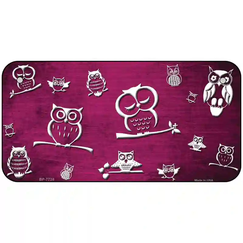 Pink White Owl Oil Rubbed Metal Novelty License Plate 6" x 3" (BP)