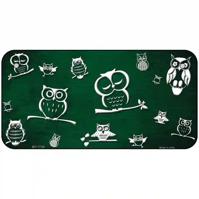 Green White Owl Oil Rubbed Metal Novelty License Plate 6" x 3" (BP)